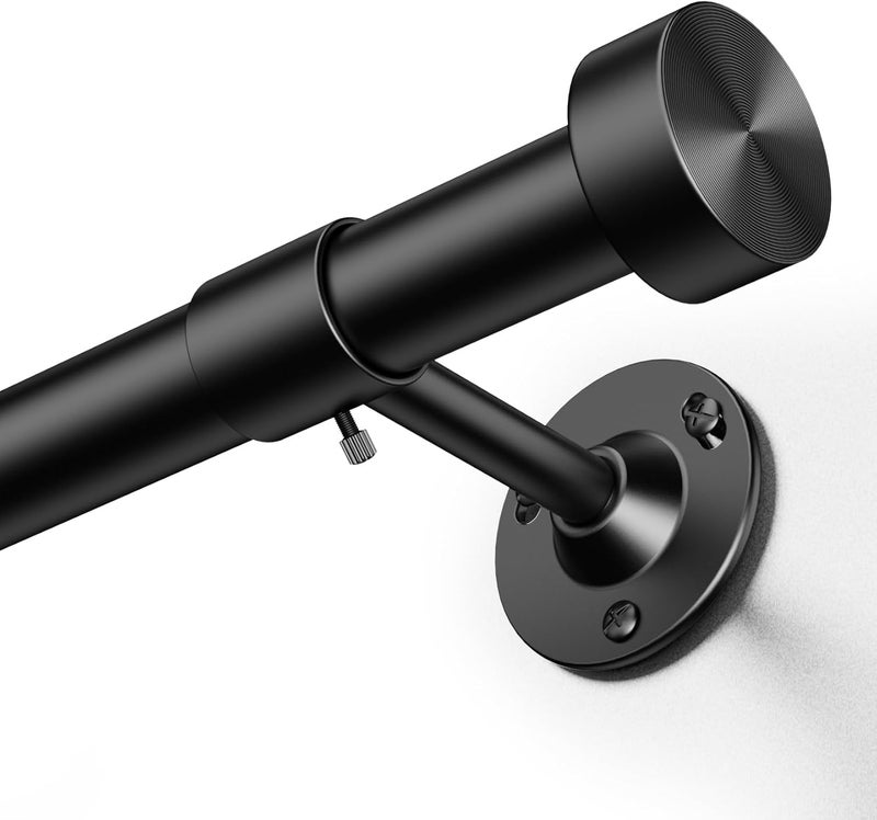 YaFex Heavy Duty Curtain Rods 32-60 Inch, 1 Inch Adjustable Curtain Rod for Windows, Black Short Window Treatment Rods with Aluminium Finials, Easy Installation - Image 1
